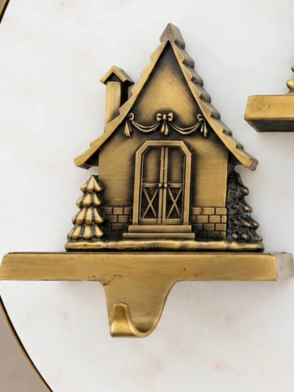 Vintage 1990’s Brass Christmas Village Stocking Holders Set/3 House Mantel Hooks